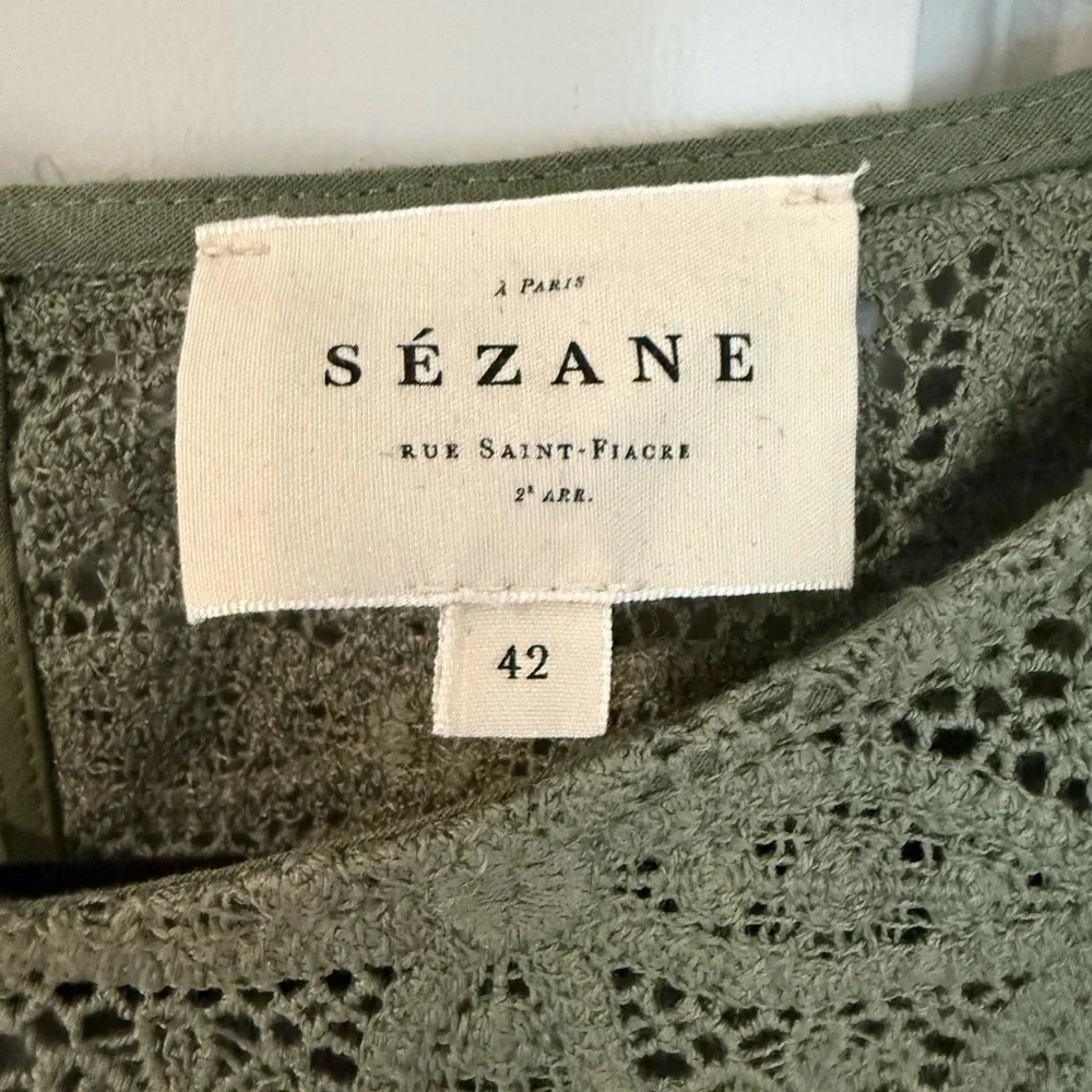 Sezane Olive Green Lace Blouse - Picture 2 of 3